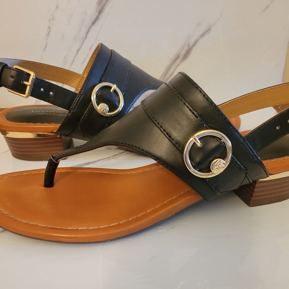 Elegant Black Leather Liz Claiborne Sandals